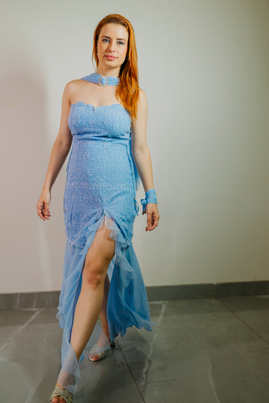 Dusty Blue Lace Dress