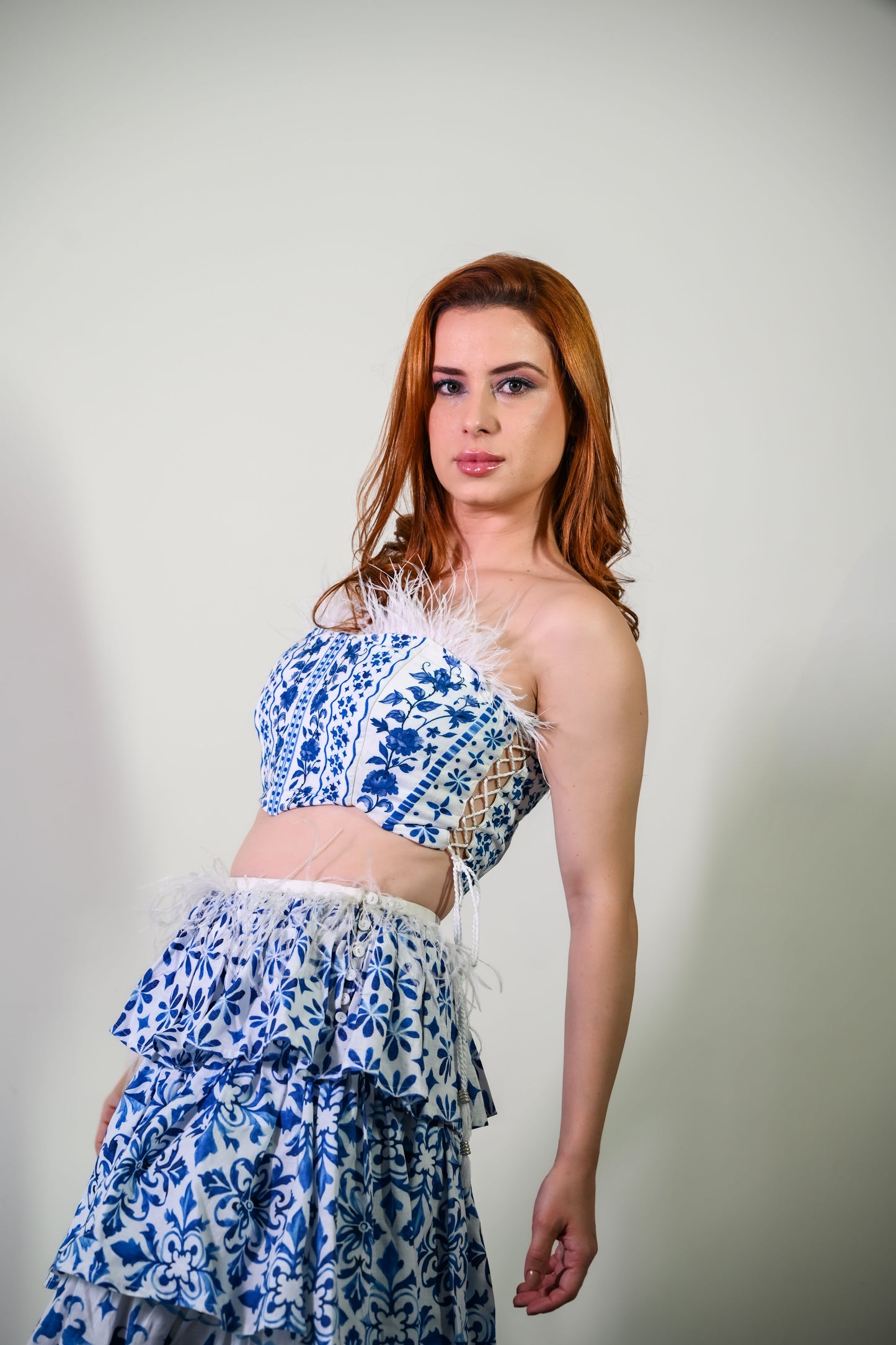 White & Blue printed corset