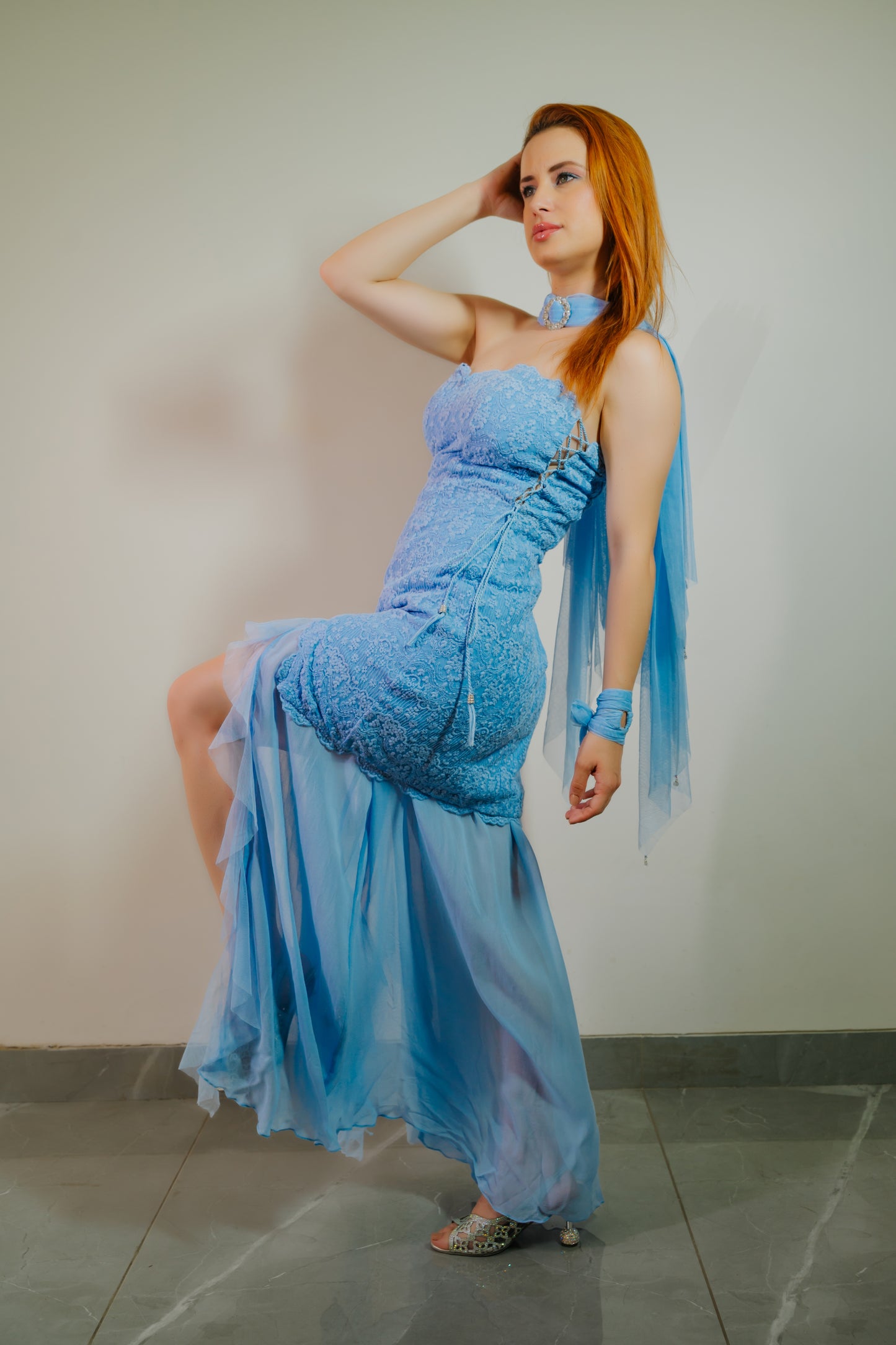 Dusty Blue Lace Dress