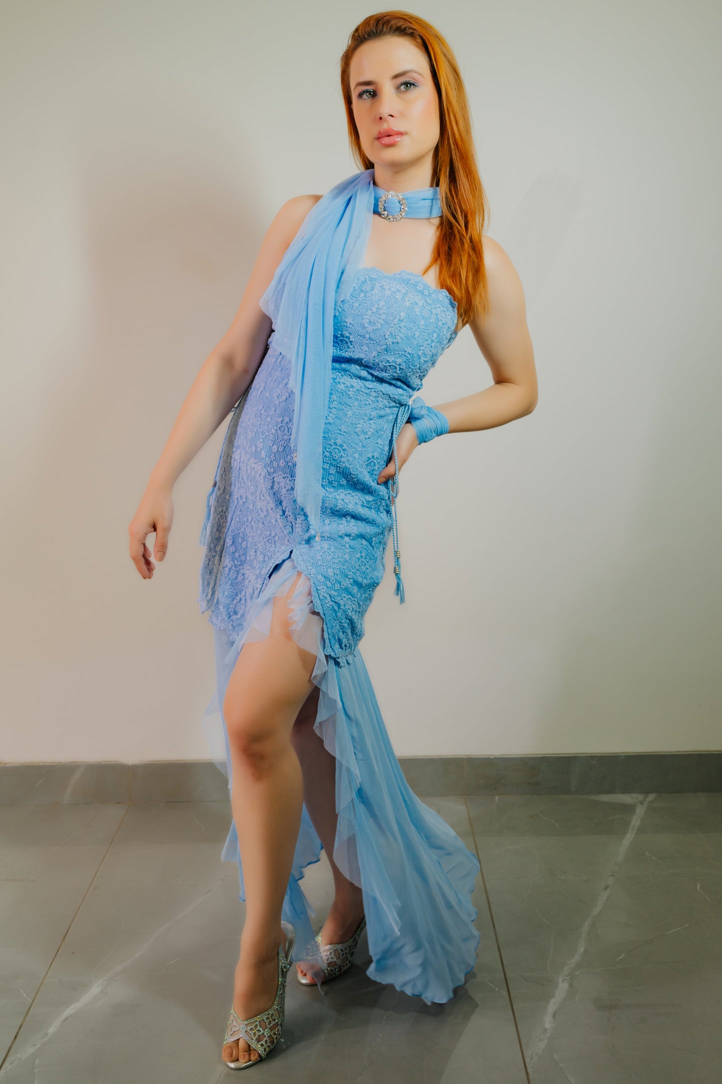 Dusty Blue Lace Dress