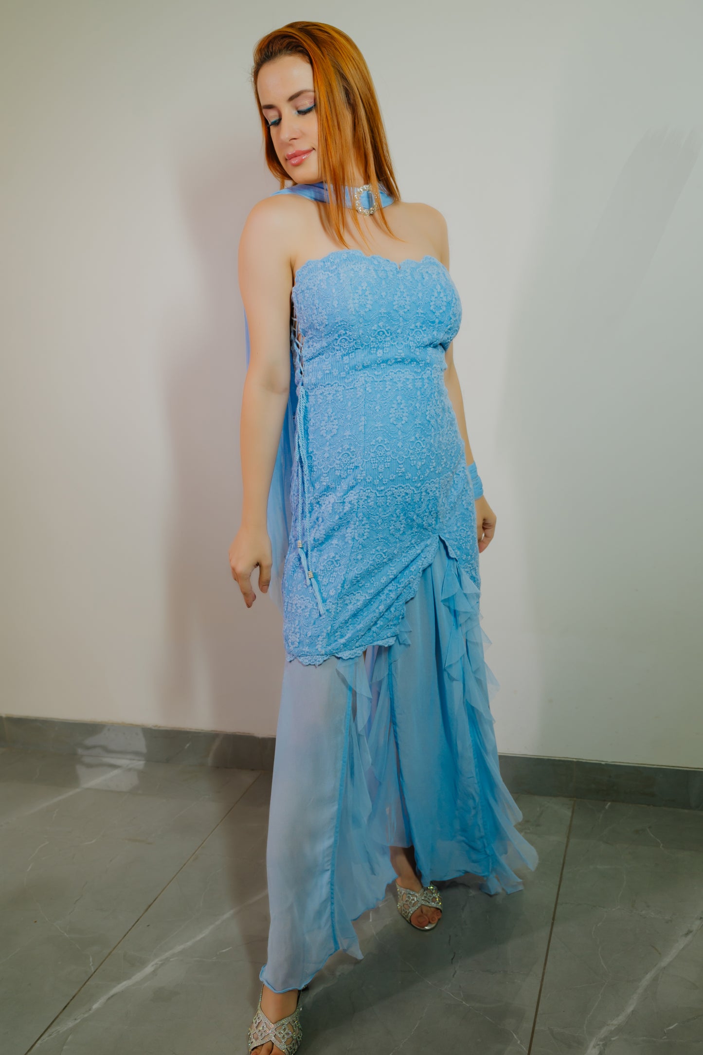 Dusty Blue Lace Dress