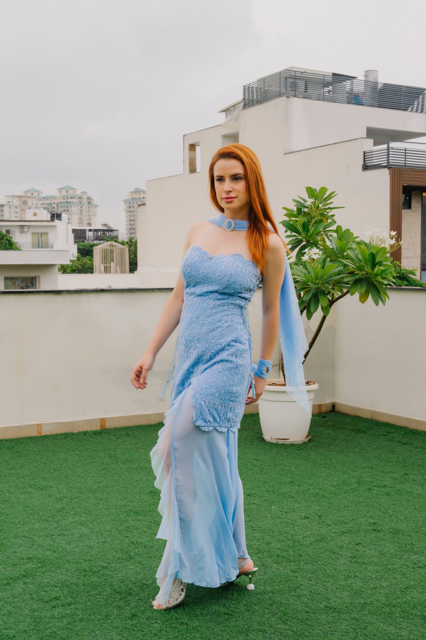 Dusty Blue Lace Dress