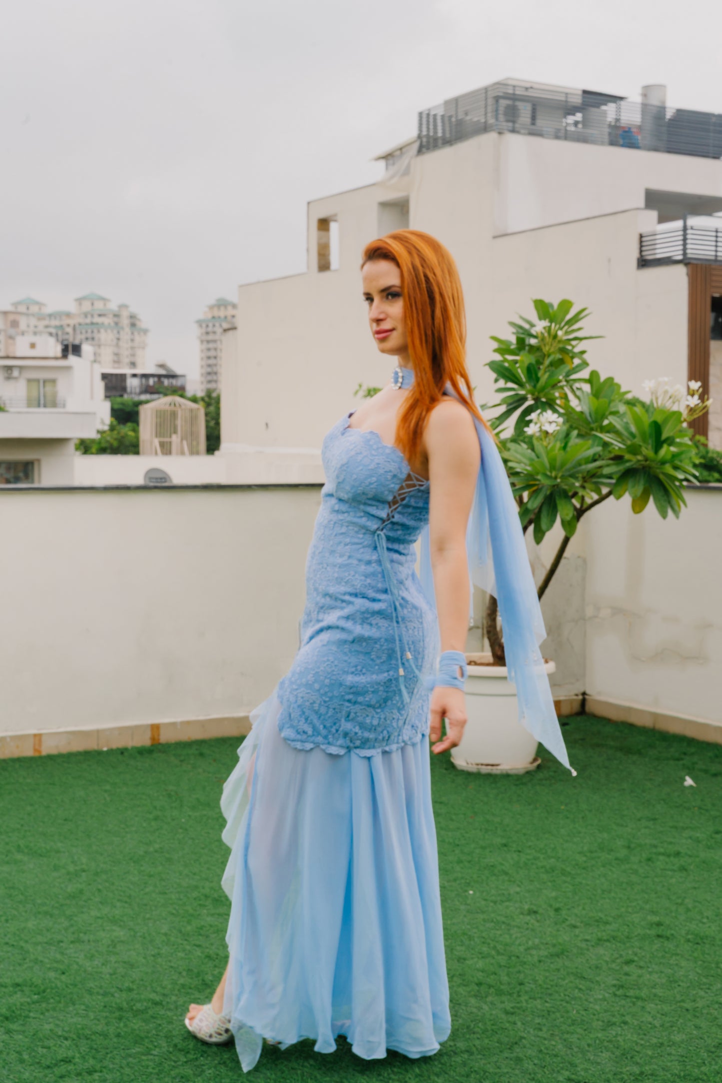 Dusty Blue Lace Dress