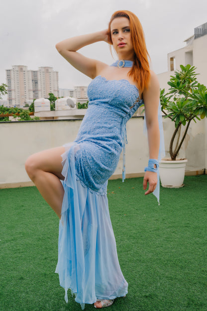 Dusty Blue Lace Dress