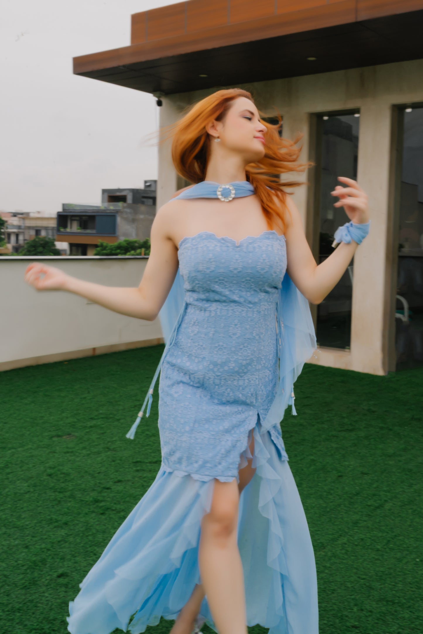 Dusty Blue Lace Dress