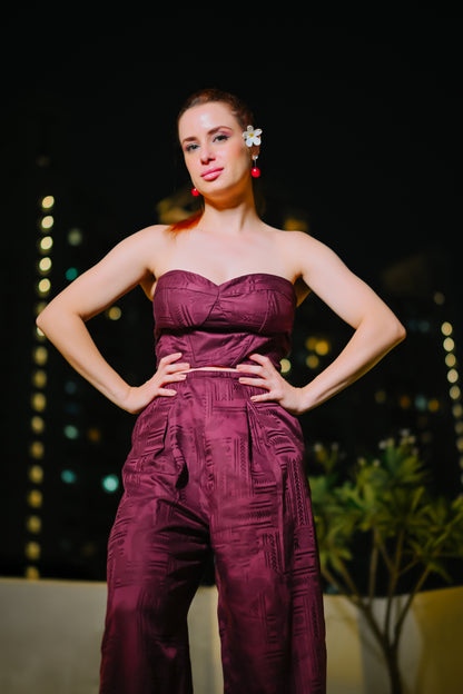 Off-shoulder Burgundy Jumpsuit