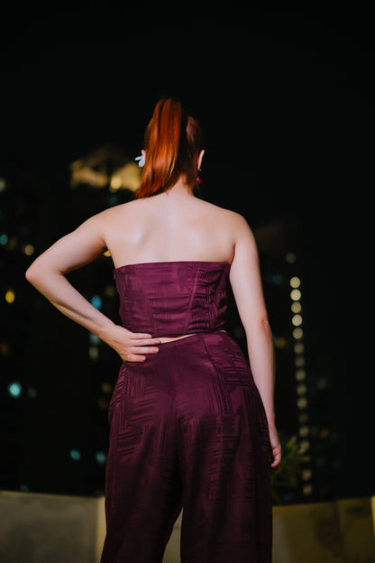 Off-shoulder Burgundy Jumpsuit