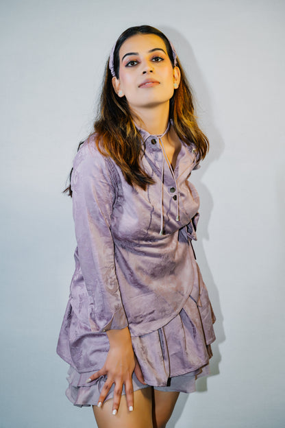 Lavender Cotton Jacquard Shirt and Skort set