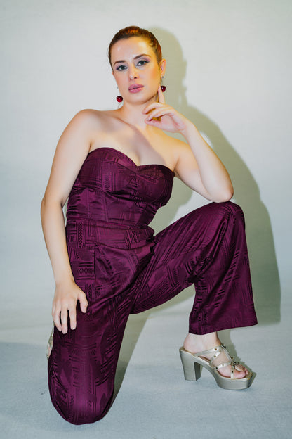 Off-shoulder Burgundy Jumpsuit