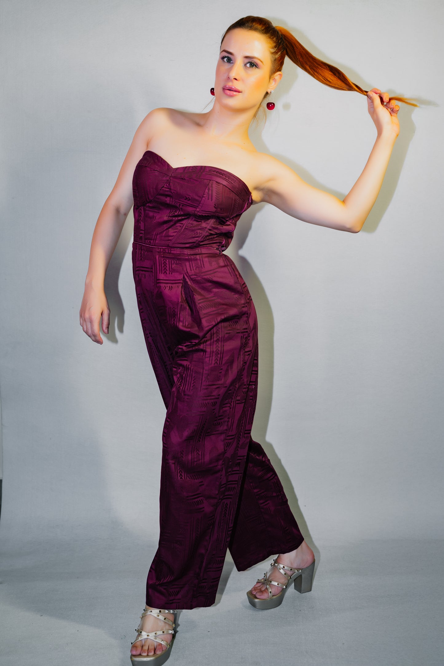 Off-shoulder Burgundy Jumpsuit