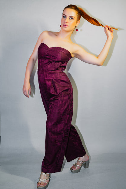 Off-shoulder Burgundy Jumpsuit