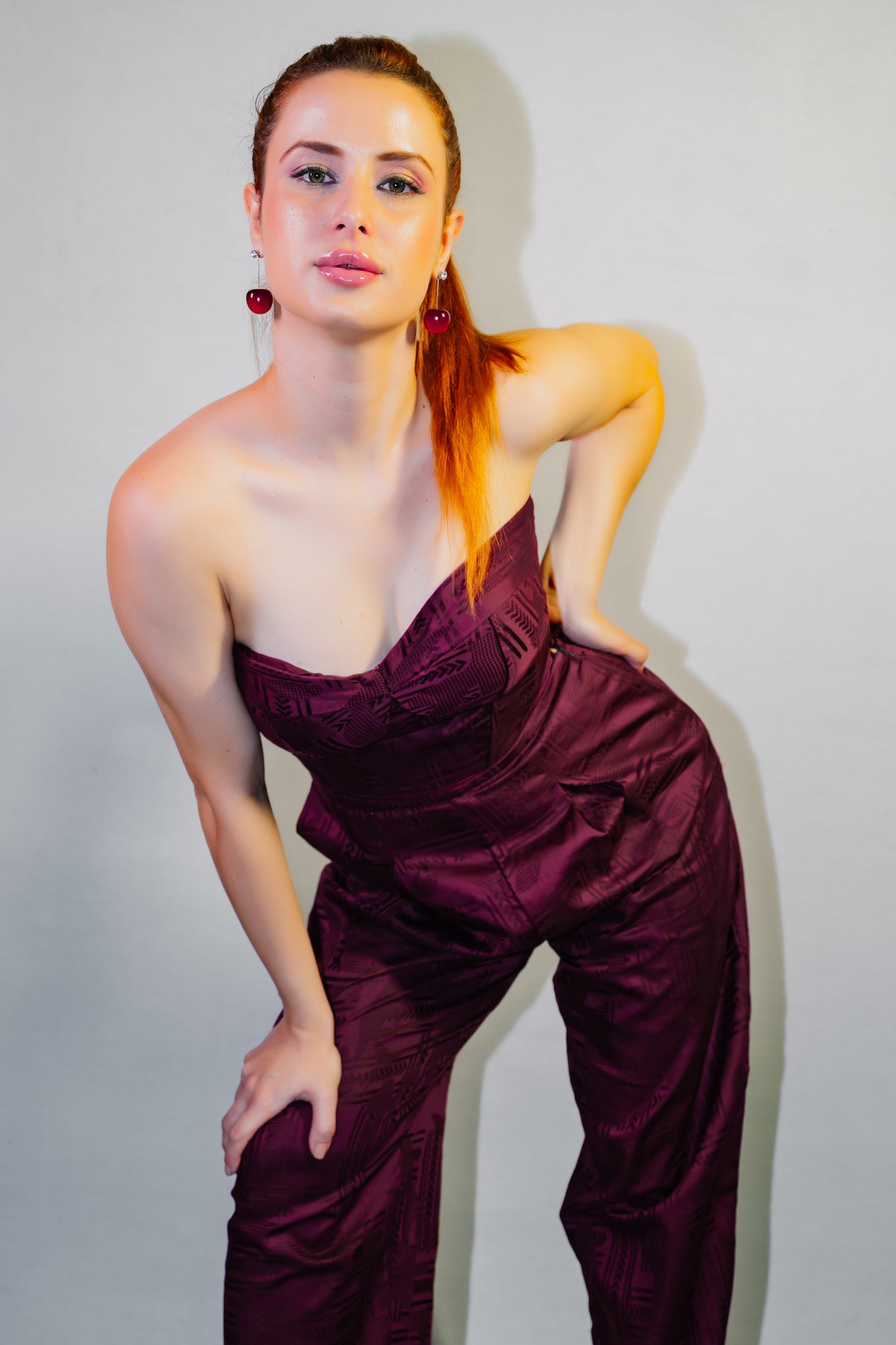 Off-shoulder Burgundy Jumpsuit