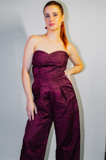 Off-shoulder Burgundy Jumpsuit