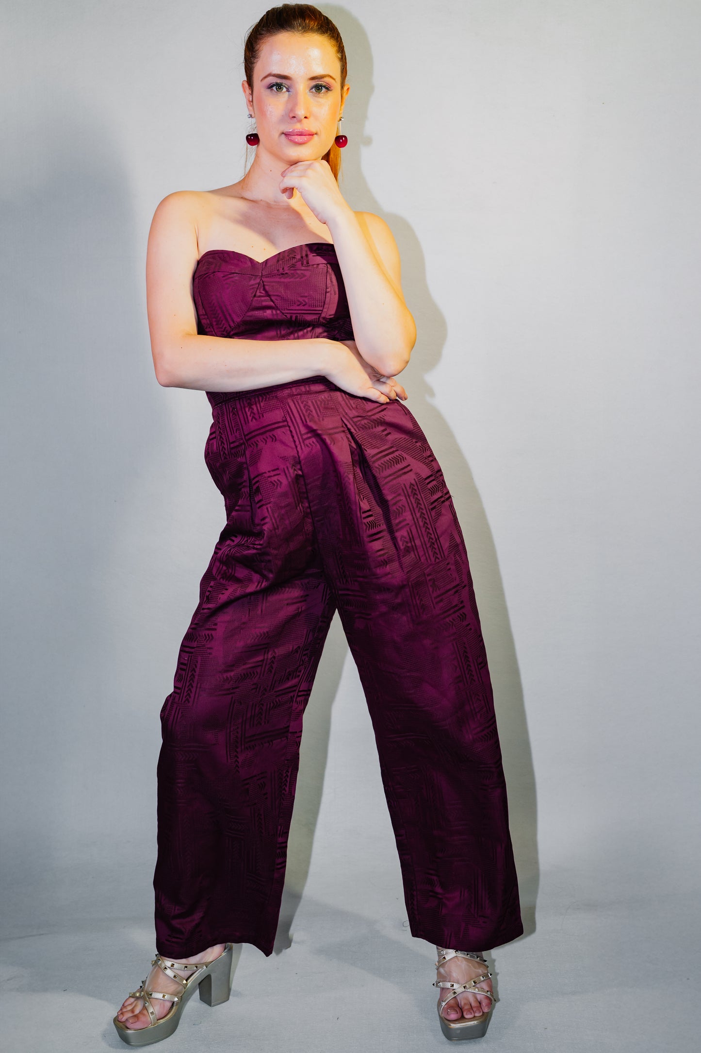 Off-shoulder Burgundy Jumpsuit