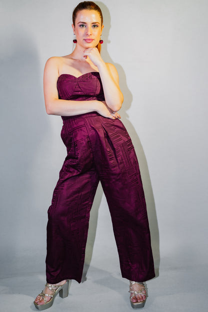 Off-shoulder Burgundy Jumpsuit