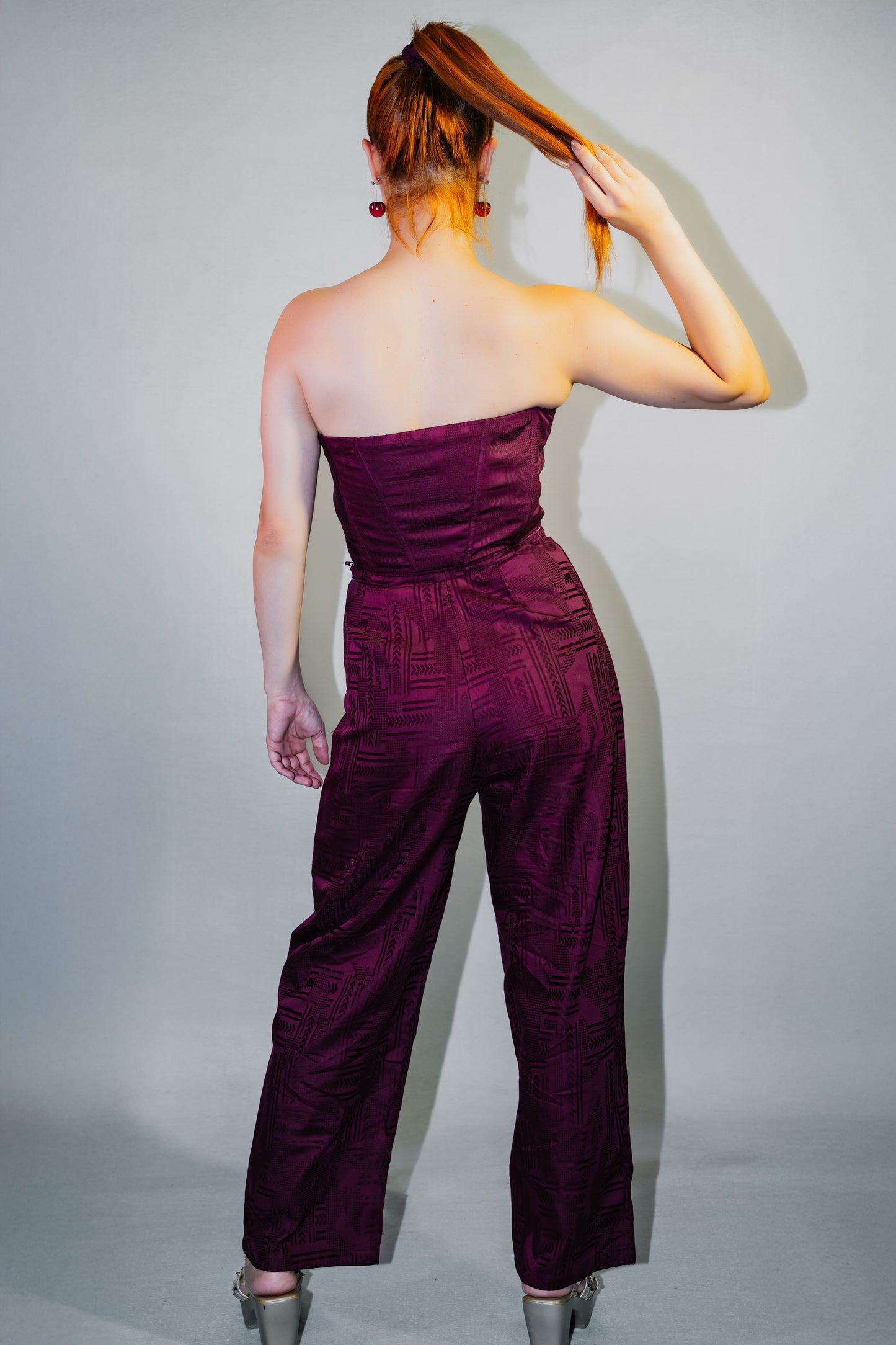 Off-shoulder Burgundy Jumpsuit