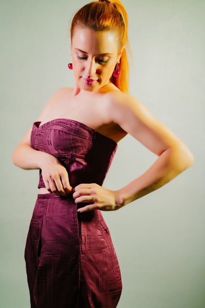 Off-shoulder Burgundy Jumpsuit