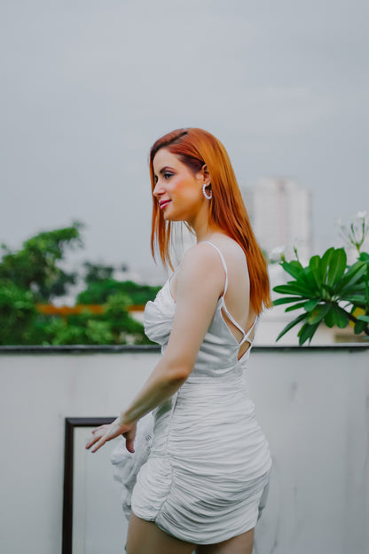 3 Pcs Ruched Top and Skirt with Jacket