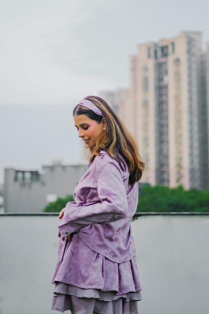 Lavender Cotton Jacquard Shirt and Skort set